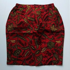 Ankara print pencil red skirt Sz M.